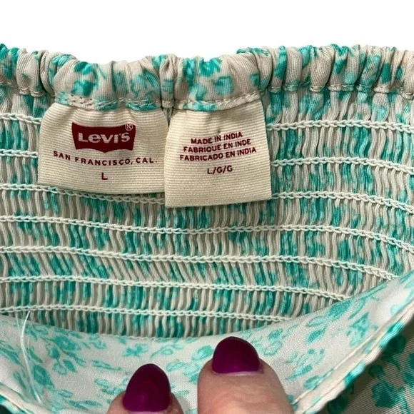 Levi's Women's Puff 3/4 Sleeve Cropped Blouse Green Floral Size Large - Picture 4 of 8